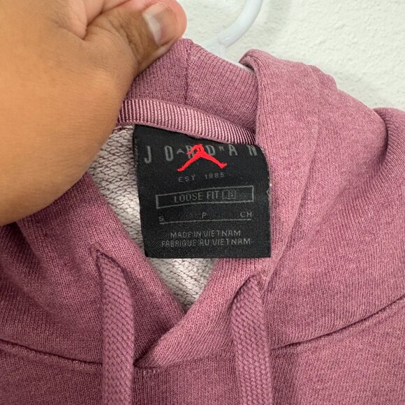 Jordan Essentials Fleece Hoodie Long Sleeve Cropped Light Mulberry Size Small - Picture 5 of 10